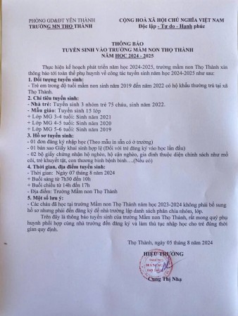 thông báo tuyển sinh