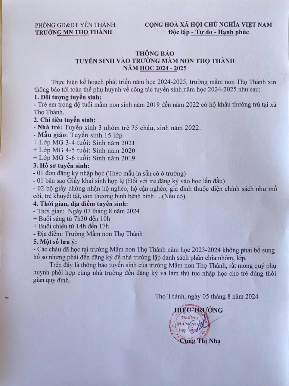 thông báo tuyển sinh
